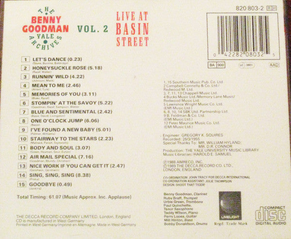 Benny Goodman : The Benny Goodman Yale Archives Vol.2: Live At Basin Street (CD, Mono)