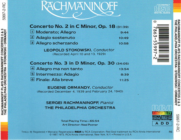 Rachmaninoff*, Stokowski*, Ormandy*, The Philadelphia Orchestra : Rachmaninoff Plays Rachmaninoff (Concertos Nos. 2 And 3) (CD, Comp, RE, RM)