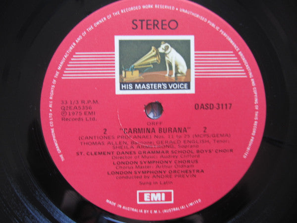 Carl Orff, André Previn, London Symphony Orchestra, London Symphony Chorus, St. Clement Danes Grammar School Boys' Choir, Sheila Armstrong, Gerald English, Thomas Allen : Carmina Burana (LP, Album, Quad)