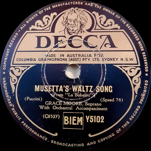 Grace Moore : Musetta's Waltz Song / Funiculi, Funicula (Shellac, 10")