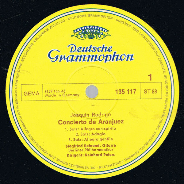 Rodrigo*, Siegfried Behrend, Nicanor Zabaleta : Concierto De Aranjuez · Konzertserenade Für Harfe (LP)