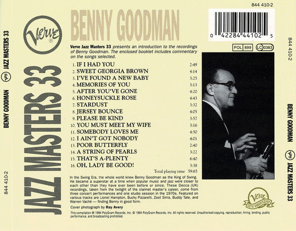Benny Goodman : Verve Jazz Masters 33 (CD, Comp, RE)