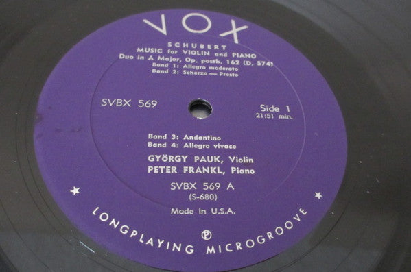 György Pauk, Peter Frankl, Paul Olefsky, Walter Hautzig : Schubert Music for Violin and Piano (complete) (3xLP + Box)