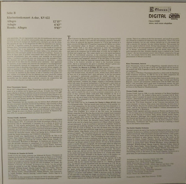 Wolfgang Amadeus Mozart, Klaus Thunemann, Thomas Friedli, Edmond De Stoutz, Zürcher Kammerorchester : Fagottkonzert B-dur, KV 191 / Klarinettenkonzert A-dur, KV 622 (LP)