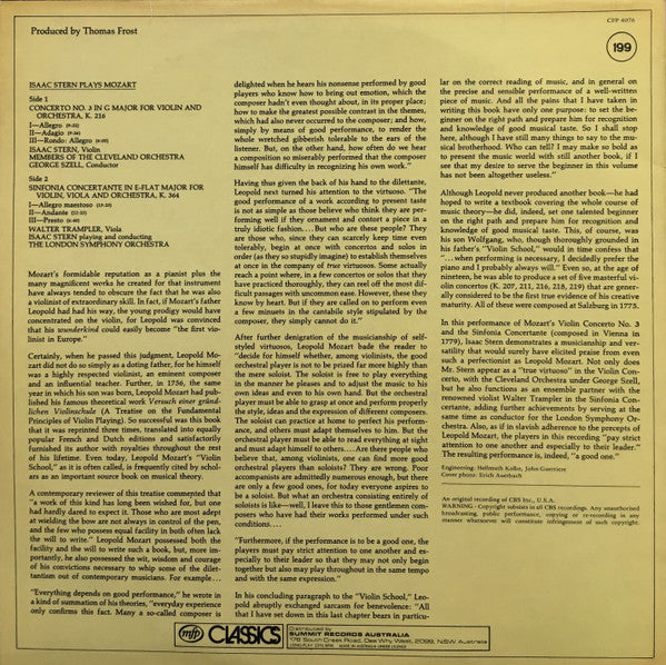 Wolfgang Amadeus Mozart, Isaac Stern, George Szell, Walter Trampler, The London Symphony Orchestra*, Members of the Cleveland Orchestra : Isaac Stern Plays Mozart (LP)