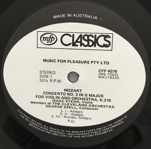 Wolfgang Amadeus Mozart, Isaac Stern, George Szell, Walter Trampler, The London Symphony Orchestra*, Members of the Cleveland Orchestra : Isaac Stern Plays Mozart (LP)