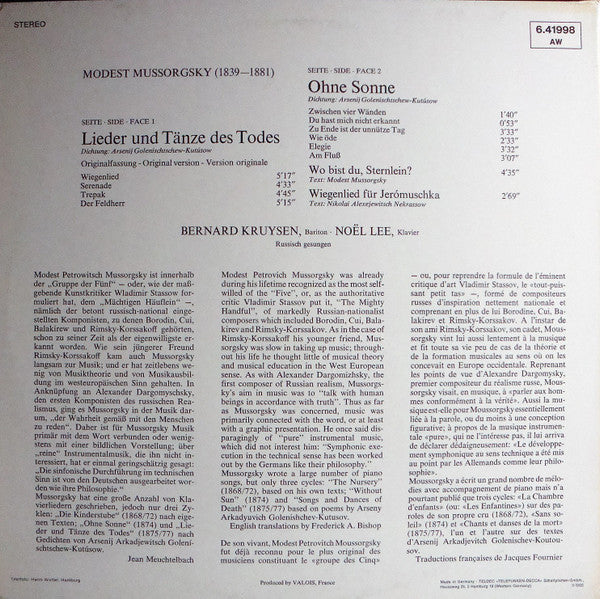 Modest Mussorgsky, Bernard Kruysen, Noël Lee : Lieder Melodies (LP, Album, Gat)