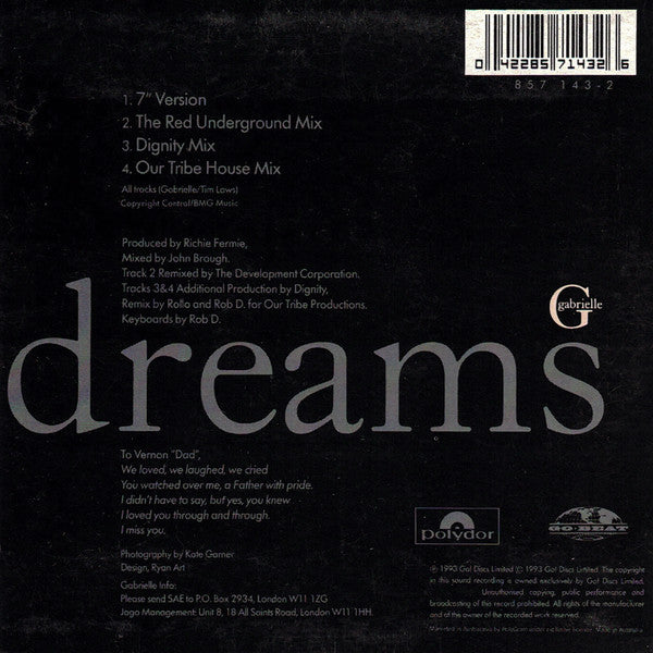 Gabrielle : Dreams (CD, Single, Car)