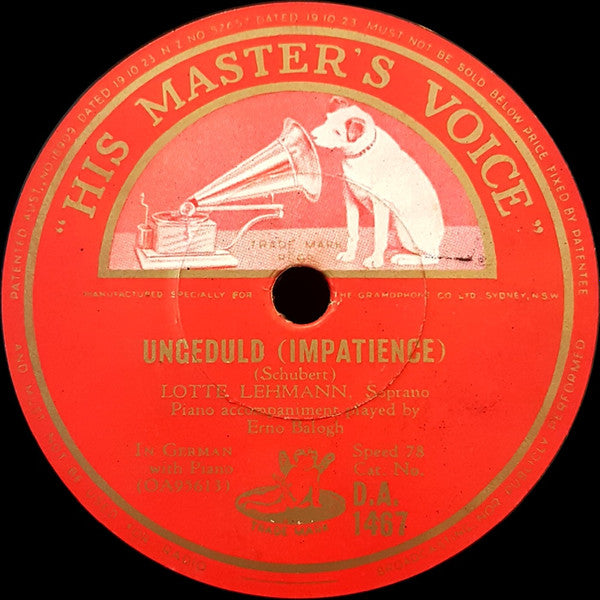 Lotte Lehmann : Ungeduld (Impatience) / Im Abendrot (Sunset Glow) (Shellac, 10")