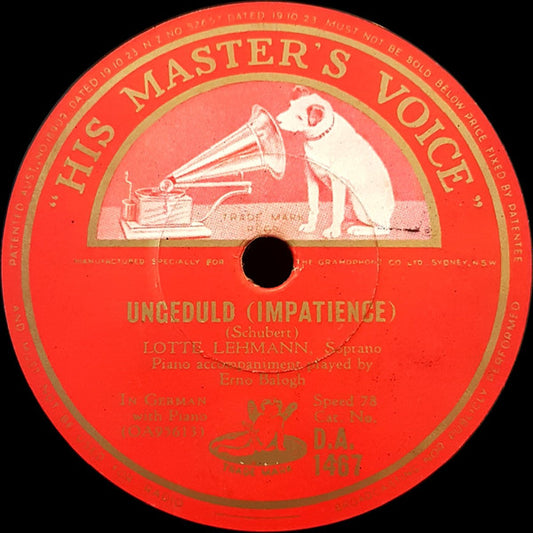 Lotte Lehmann : Ungeduld (Impatience) / Im Abendrot (Sunset Glow) (Shellac, 10")