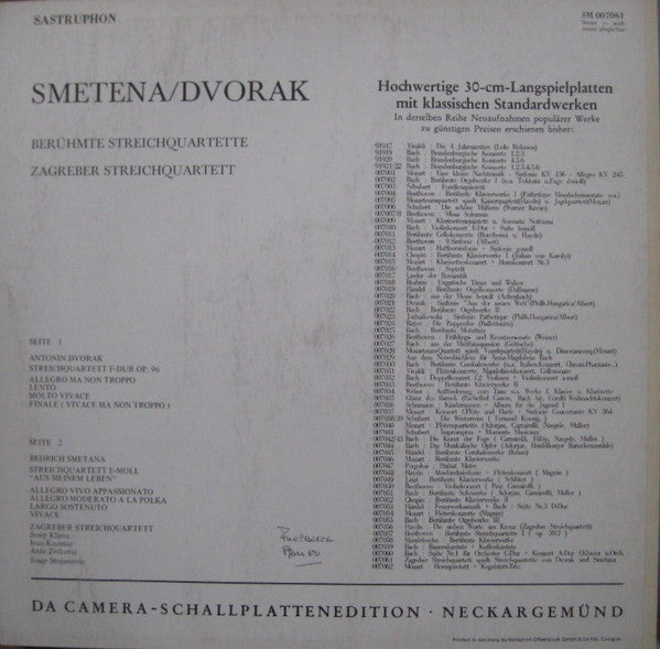 Bedřich Smetana / Antonín Dvořák, Zagrebački Gudački Kvartet : Berühmte Streichquartette (LP)