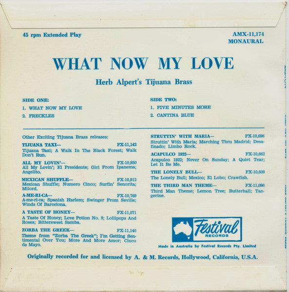 Herb Alpert's Tijuana Brass* : What Now My Love (7", EP, Mono)