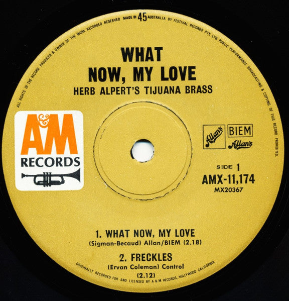 Herb Alpert's Tijuana Brass* : What Now My Love (7", EP, Mono)