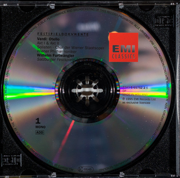 Giuseppe Verdi  - Ramón Vinay, Dragica Martinis, Paul Schöffler, Orchester Der Wiener Staatsoper, Wiener Philharmoniker, Wilhelm Furtwängler : Otello (2xCD, Album, Mono)