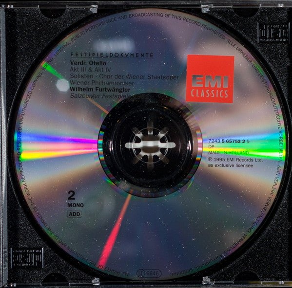 Giuseppe Verdi  - Ramón Vinay, Dragica Martinis, Paul Schöffler, Orchester Der Wiener Staatsoper, Wiener Philharmoniker, Wilhelm Furtwängler : Otello (2xCD, Album, Mono)