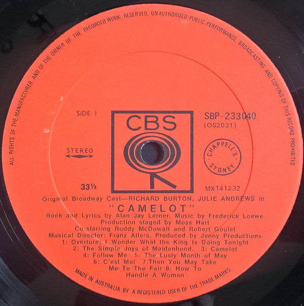 Richard Burton (2), Julie Andrews, Robert Goulet : Camelot - Original Broadway Cast (LP, Album, RE)
