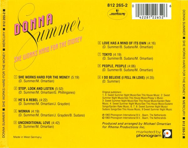 Donna Summer : She Works Hard For The Money (CD, Album, RE)