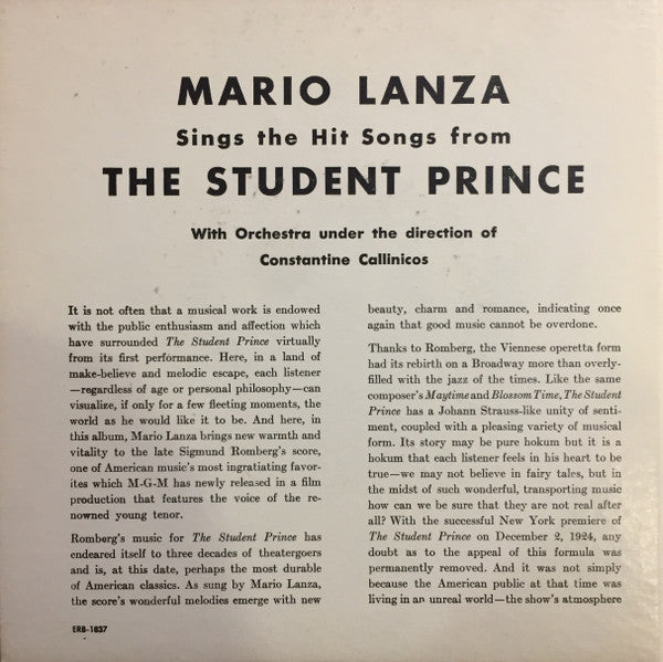 Mario Lanza : Mario Lanza Sings The Hit Songs From The Student Prince (2x7", Album, EP, RP, Gat)