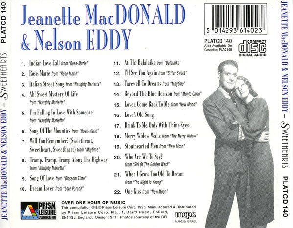 Jeanette MacDonald & Nelson Eddy : Sweethearts (20 Favourites) (CD, Comp, Isr)