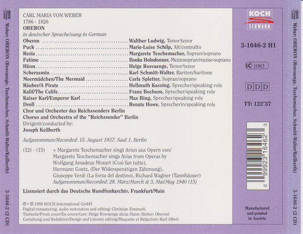 Weber* / Joseph Keilberth : Oberon (2xCD, Album, Mono)