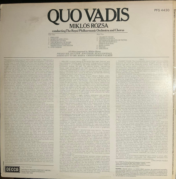 Miklos Rozsa* Conducting The Royal Philharmonic Orchestra* And Chorus* : Quo Vadis (LP, Album)