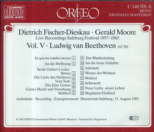 Dietrich Fischer-Dieskau, Gerald Moore - Ludwig van Beethoven : Liederabende Salzburger Festspiele Live 1957-1965 · Vol. V (CD, Mono, RM)