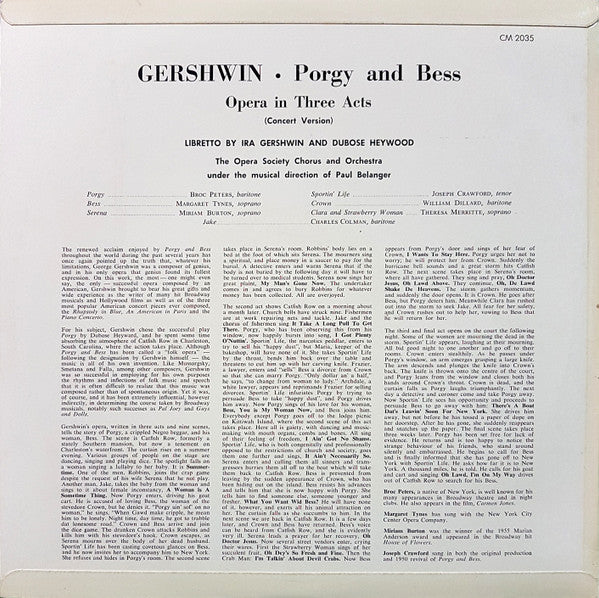 George Gershwin, The Opera Society Orchestra And The Opera Society Chorus, Paul Belanger : Porgy And Bess (Concert Version) (LP)