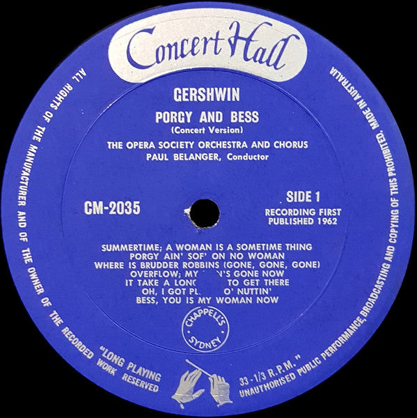 George Gershwin, The Opera Society Orchestra And The Opera Society Chorus, Paul Belanger : Porgy And Bess (Concert Version) (LP)