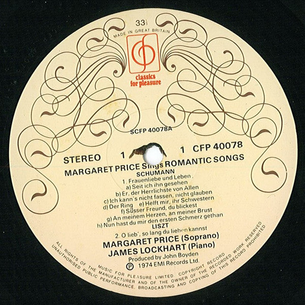 Margaret Price With James Lockhart : Margaret Price Sings Romantic Songs (LP)