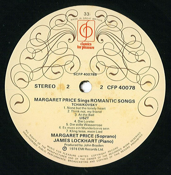 Margaret Price With James Lockhart : Margaret Price Sings Romantic Songs (LP)