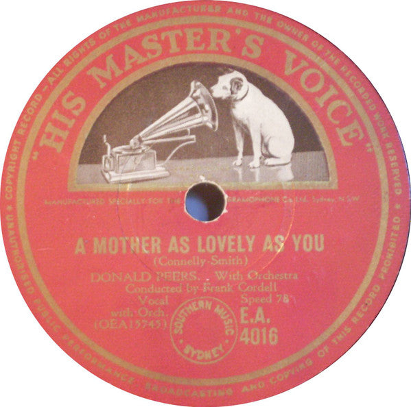 Donald Peers : A Mother As Lovely As You / I Hope You Have A Happy Birthday (Shellac, 10")