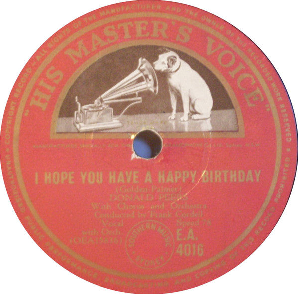 Donald Peers : A Mother As Lovely As You / I Hope You Have A Happy Birthday (Shellac, 10")