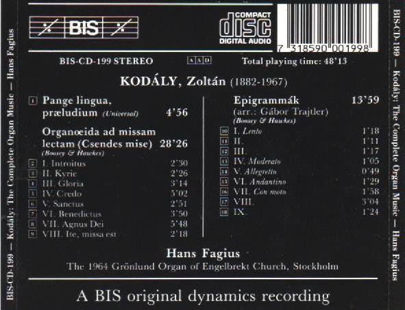 Zoltán Kodály, Hans Fagius : The Complete Organ Music (CD)