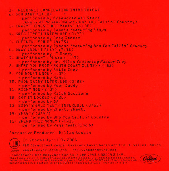 Various : Southern Ghetto Platinum, Freeworld Order, Volume One (CD, Advance, Comp, Promo)