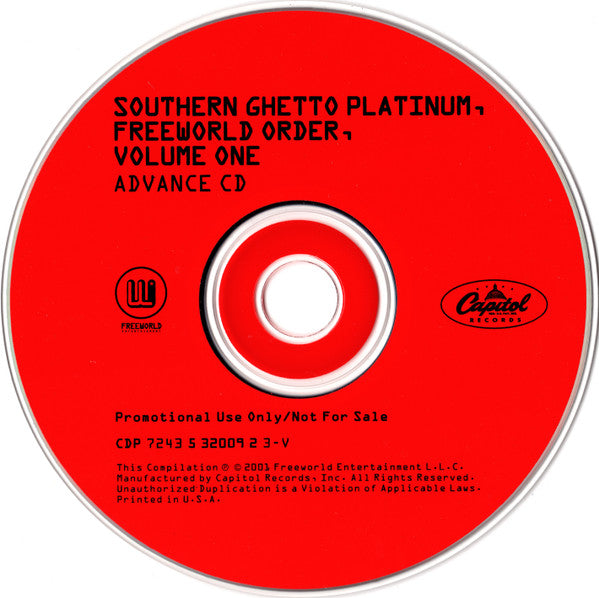 Various : Southern Ghetto Platinum, Freeworld Order, Volume One (CD, Advance, Comp, Promo)