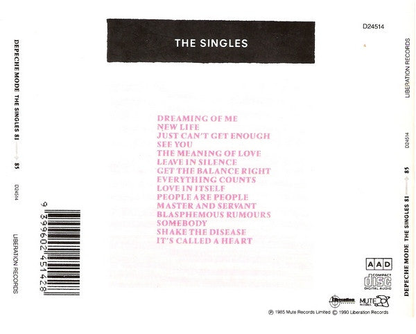 Depeche Mode : The Singles 81 → 85 (CD, Comp, RE)