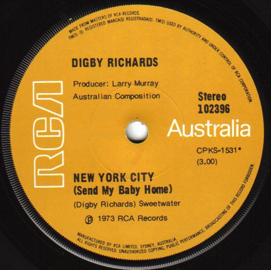 Digby Richards : New York City (Send My Baby Home) (7", Single)