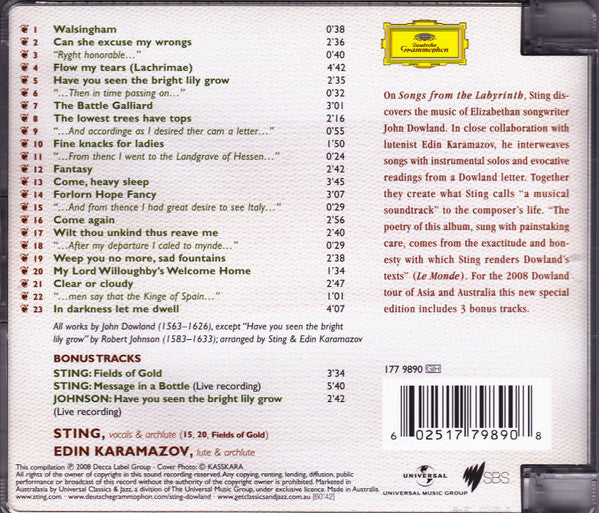 John Dowland - Sting, Edin Karamazov : Songs From The Labyrinth (CD, Album, Ltd, RE)
