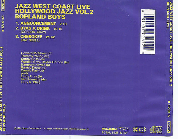 The Bopland Boys : Jazz West Coast Live (Hollywood Jazz Vol.2) (CD, Album, Mono, RM)