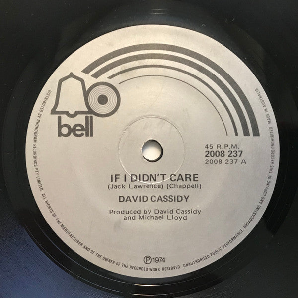 David Cassidy : If I Didn't Care (7", Single)