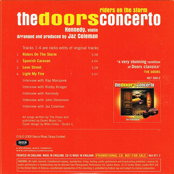 Jaz Coleman / Nigel Kennedy : Riders On The Storm - The Doors Concerto (CD, Promo)