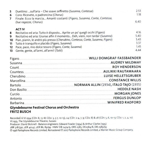 Wolfgang Amadeus Mozart - Fritz Busch : Fritz Busch At Glyndebourne (9xCD, Comp, RM)
