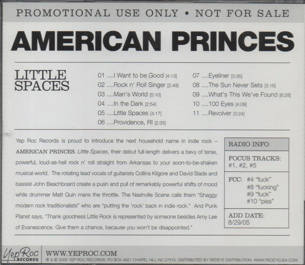 American Princes : Little Spaces (CD, Advance, Album, Promo)