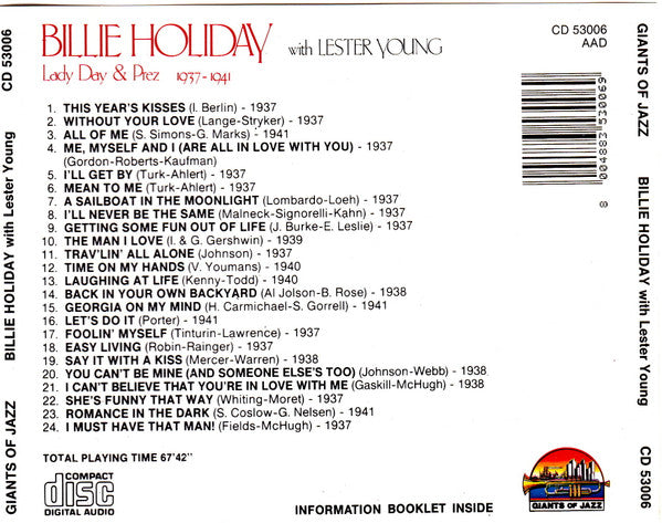 Billie Holiday with Lester Young : Lady Day & Prez - 1937-1941 (CD, Comp)