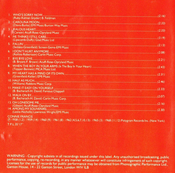 Connie Francis : Love Songs (CD, Comp)