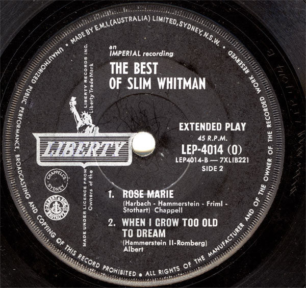 Slim Whitman : The Best Of Slim Whitman (7", EP, Mono)