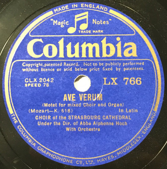 Choir Of The Strasbourg Cathedral* : Ave Verum / Adoramus Te Christe (Shellac, 12")