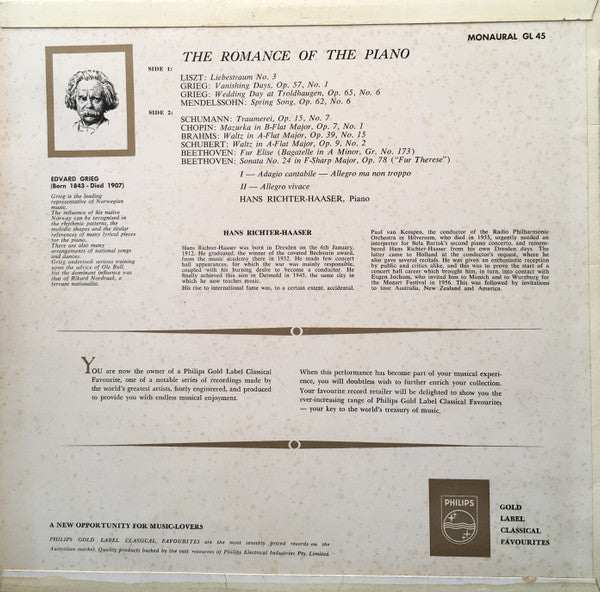 Hans Richter-Haaser : The Romance Of The Piano (LP, Mono)