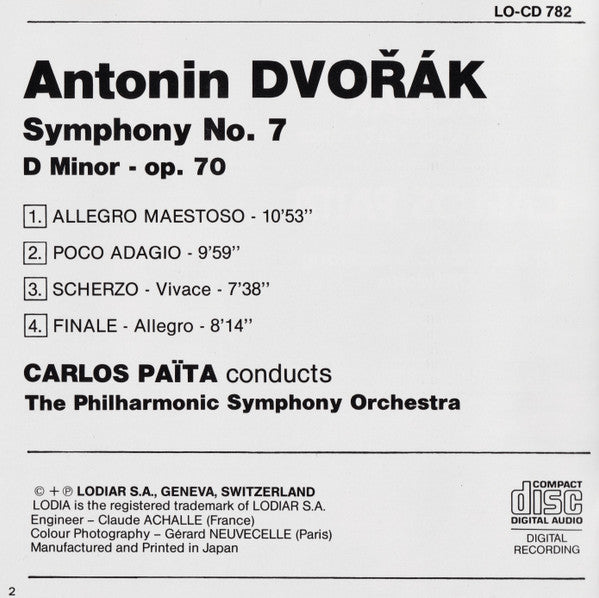 Antonín Dvořák - Carlos Païta, The Philharmonic Symphony Orchestra : Symphony No. 7 In D Minor (CD, Album)