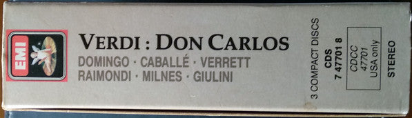 Verdi* - Domingo* · Caballé* · Raimondi* · Verrett* · Milnes* · Foiani* · Estes* · Ambrosian Opera Chorus* · Orchestra Of The Royal Opera House, Covent Garden · Carlo Maria Giulini : Don Carlos (3xCD, Album, RE, RM + Box, Sli)